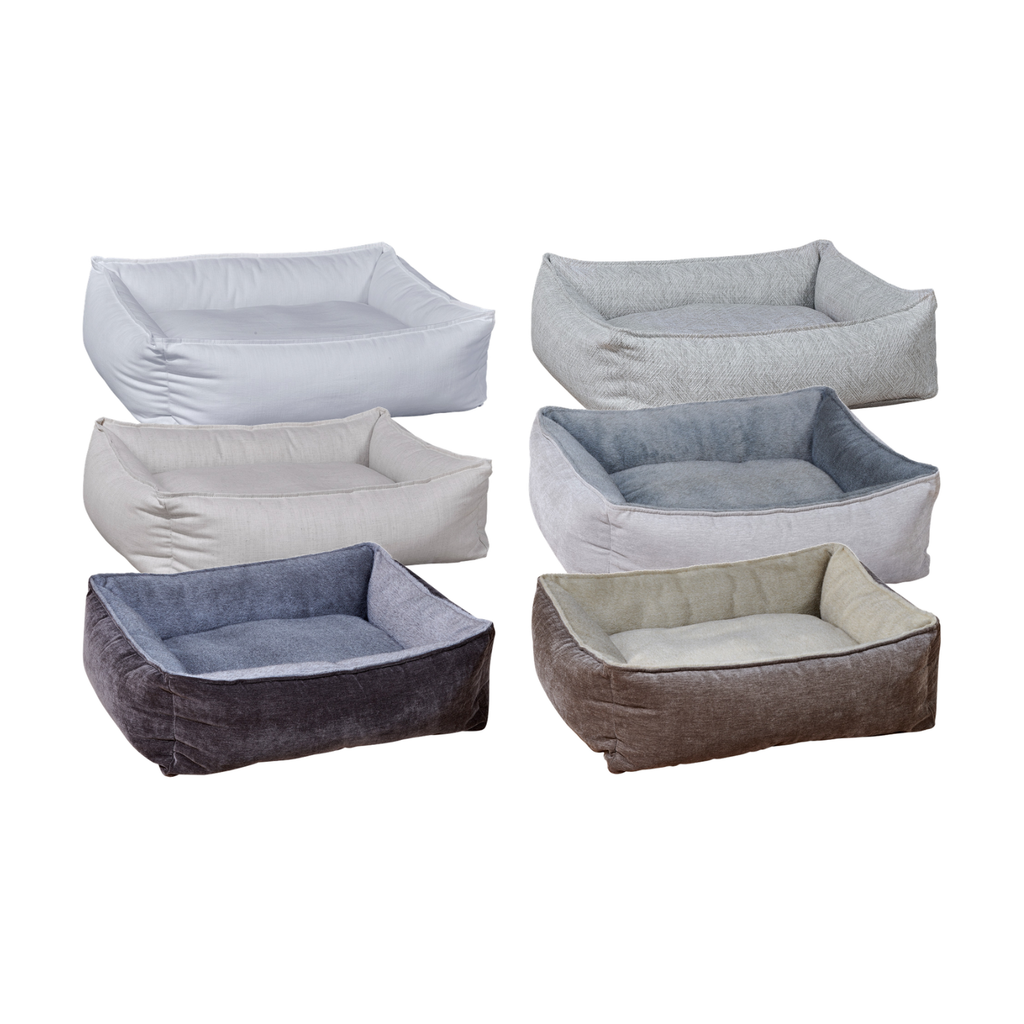Bowsers B Lounge bolstered dog bed in six neutral designer fabric options
