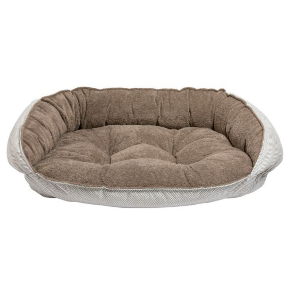 Bowsers Crescent Bed in Taupe Herringbone
