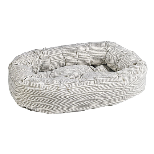 Bowsers MicroVelvet Donut Bolstered Nesting Dog Bed — Taupe Herringbone