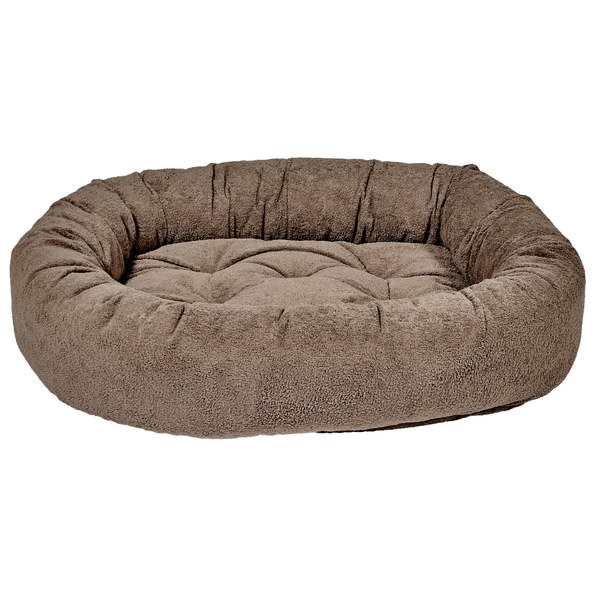Bowsers Donut Dog Bed with oval bolster design in Mocha performance terry fabric