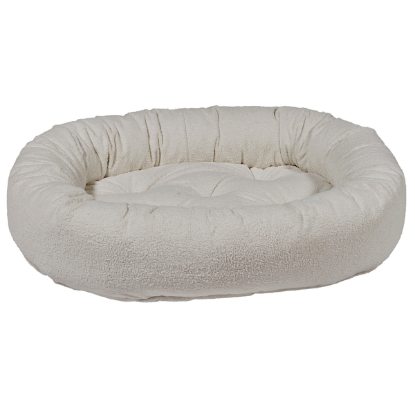 Bowsers Donut Dog Bed with oval bolster design in Vanilla performance terry fabric