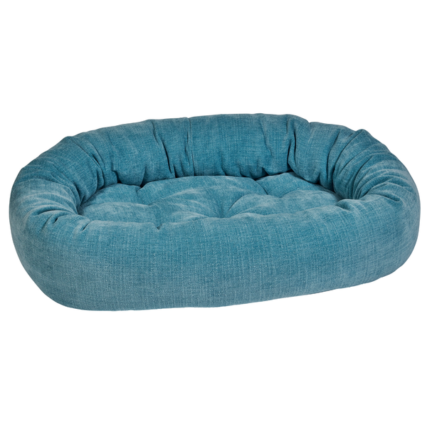 Bowsers Donut Dog Bed with oval bolster design in Aquarius performance washed cotton fabric