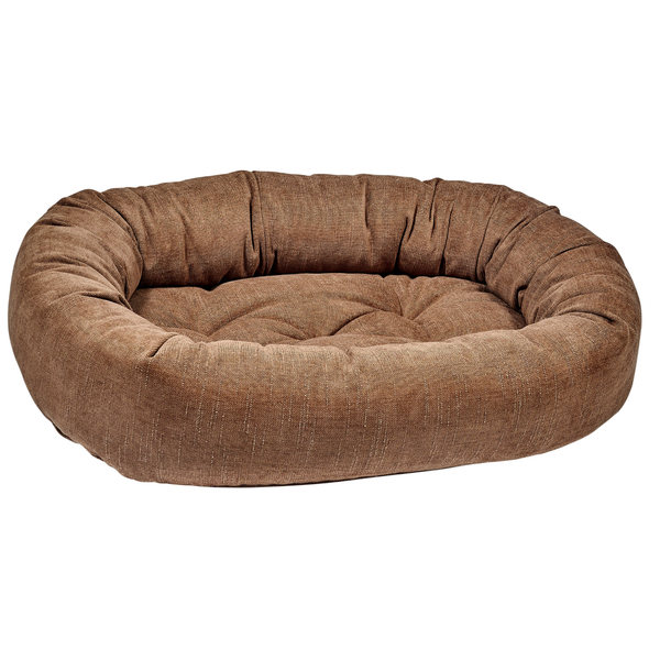 Bowsers Donut Dog Bed with oval bolster design in Caramel performance washed cotton fabric