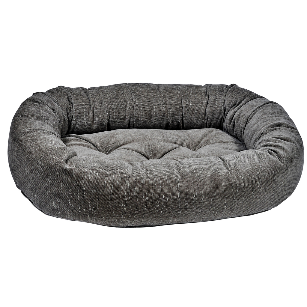 Bowsers Donut Dog Bed with oval bolster design in Mousse performance washed cotton fabric