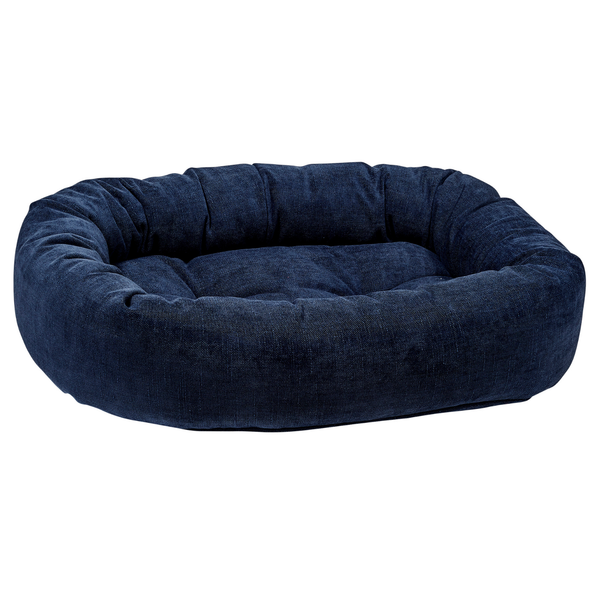 Bowsers Donut Dog Bed with oval bolster design in True Navy performance washed cotton fabric