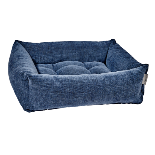 Modern Franklin Lounge Dog Bed by Bowsers in Indigo blue performance washed cotton fabric