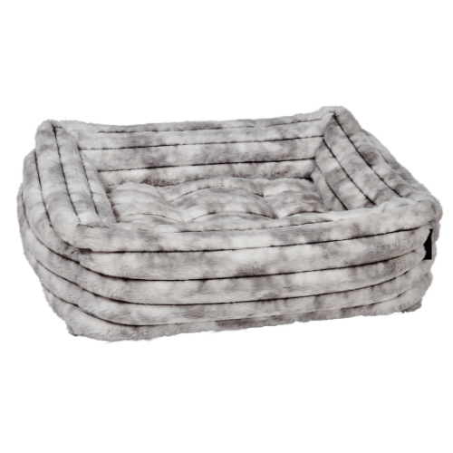 Modern Franklin Lounge Dog Bed by Bowsers in Silver Fox faux fur fabric