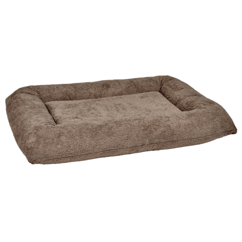 Hugo Futon orthopedic dog bed with washable cover and bolsters in Mocha brown performance terry fabric
