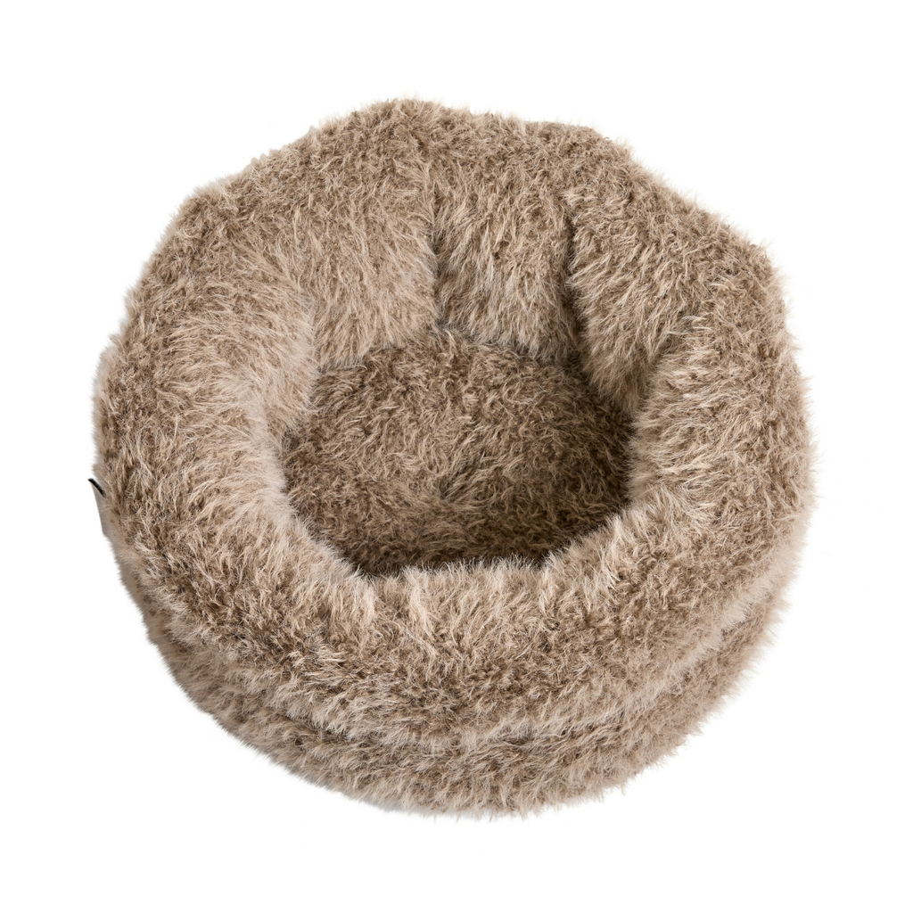 Bowsers Muffy Nesting Dog Bed in Alpaca taupe faux fur