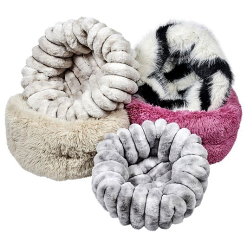 Muffy dog bed in soft faux fur fabric with high plush sides