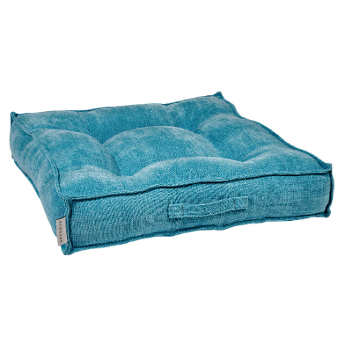 Piazza Bolstered Dog Bed by Bowsers – Modern Square Design in Aquarius Blue Washed Cotton Fabric
