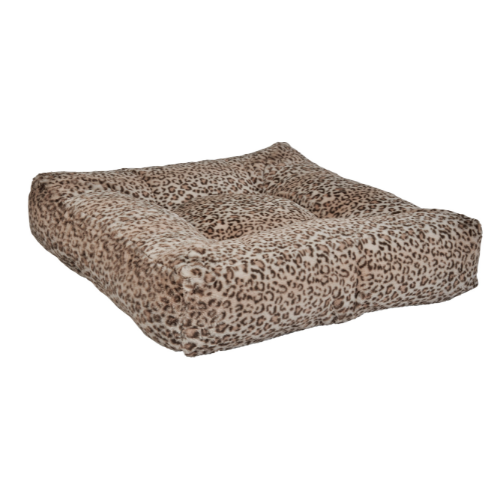 Piazza Bolstered Dog Bed by Bowsers – Modern Square Design in Faux Fur Leopard Print Fabric