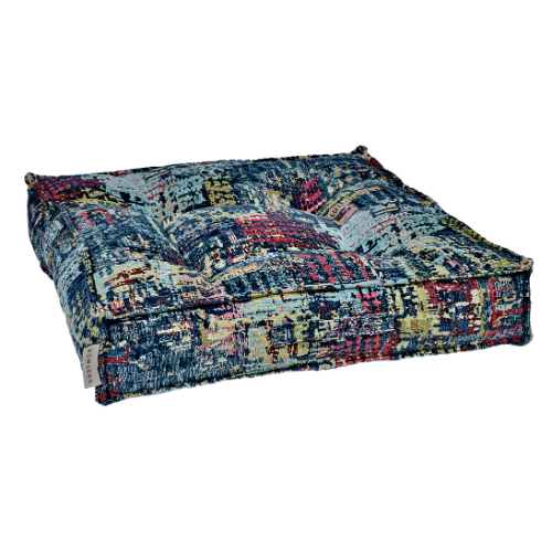 Piazza Bolstered Dog Bed by Bowsers – Modern Square Design in Multicolored Mardi Gras Performance Boucle Fabric