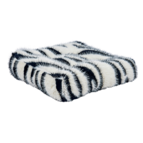 Piazza Bolstered Dog Bed by Bowsers – Modern Square Design in White Bengal Animal Print Faux Fur Fabric