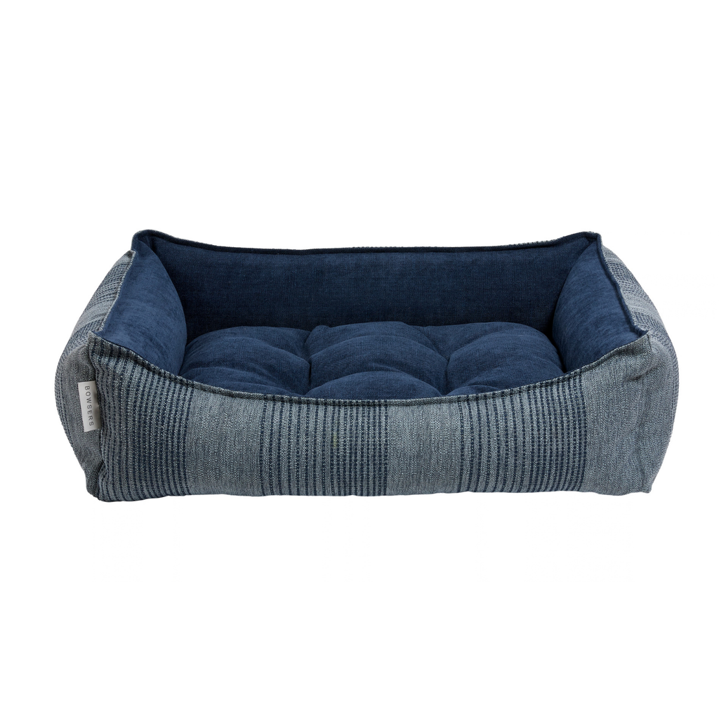 Bowsers Scoop bolstered dog bed in Coastal Blue performance linen