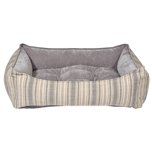 Bowsers Scoop Dog Bed — Harper Stripe MicroLinen + Pumice MicroVelvet