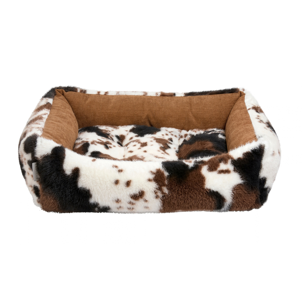 Bowsers Scoop bolstered dog bed in Longhorn faux fur