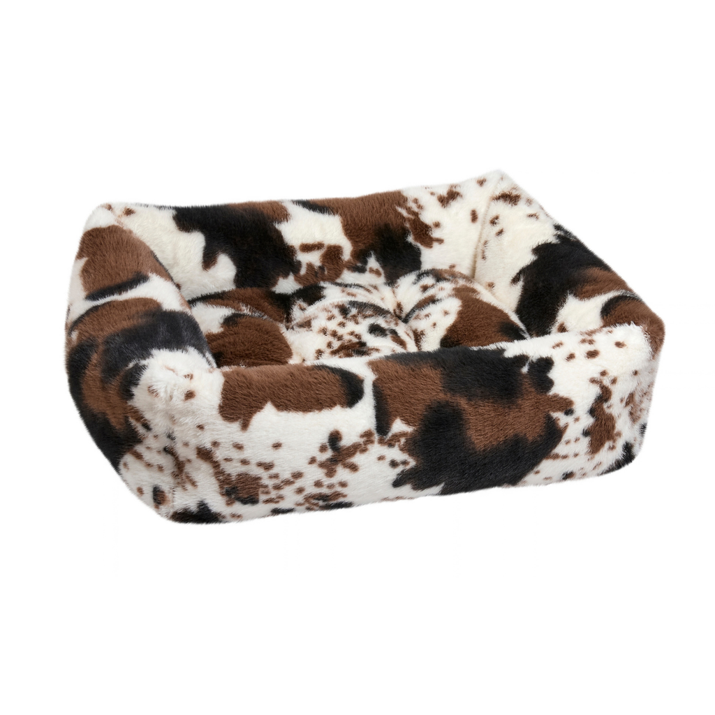 Bowsers Franklin bolstered dog bed in Longhorn animal print faux fur