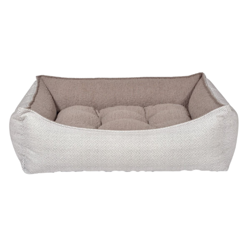 Bowsers Scoop Bolstered Nest Dog Bed — MicroVelvet Taupe Herringbone