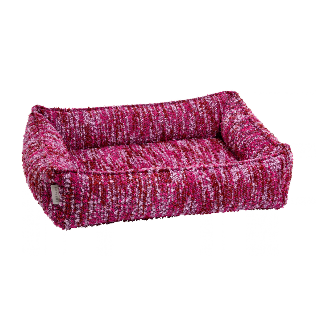 Bowsers Urban Lounger dog bed in Fuchsia Fiesta fabric
