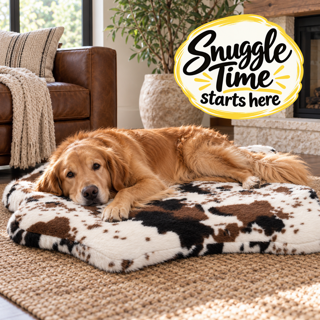 Golden Retriever relaxing on Bowsers Maverick Rugbed in Longhorn faux fur