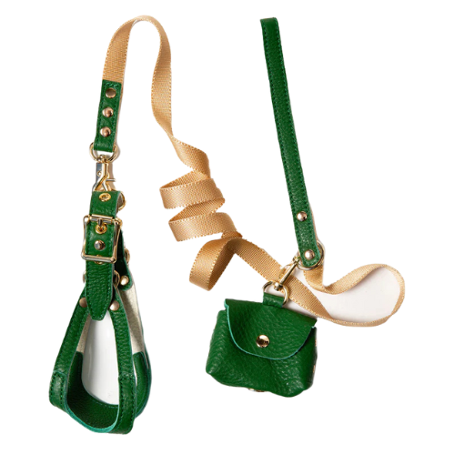 Canine Styles Soft Leather Step-In Harness and Nylon Lead Set — Green