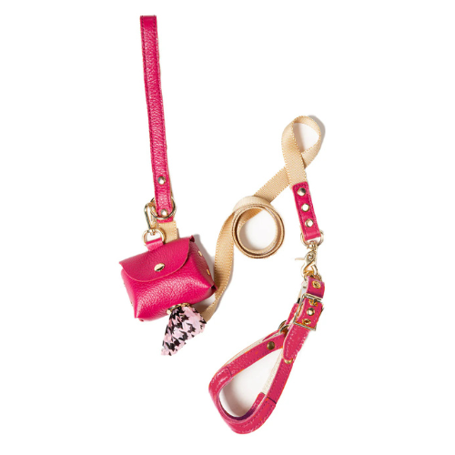 Canine Styles Soft Leather Step-In Harness and Nylon Lead Set — Hot Pink