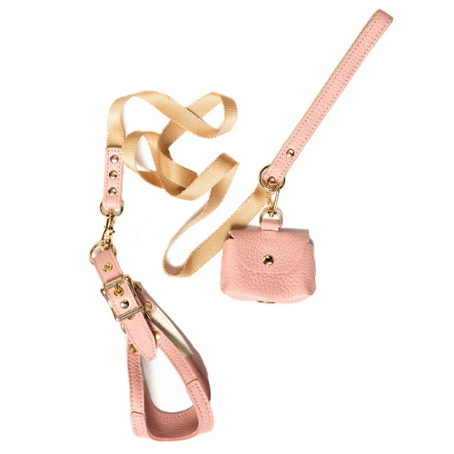 Canine Styles Soft Leather Step-In Harness and Nylon Lead Set — Light Pink