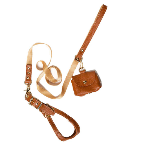 Canine Styles Soft Leather Step-In Harness and Nylon Lead Set — Tan