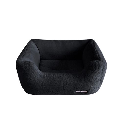 Hello Doggie Baby Rectangle Bolstered Nesting Plush Dog Bed — Caviar