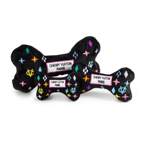 Haute Diggity Dog Black Monogram Chewy Vuiton Bone Designer Plush Dog Toy All Sizes