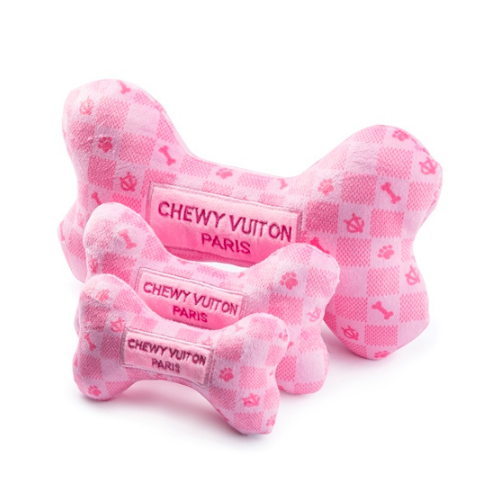 Haute Diggity Dog Chewy Vuiton Pink Checker Bone Designer Plush Dog Toy All Sizes