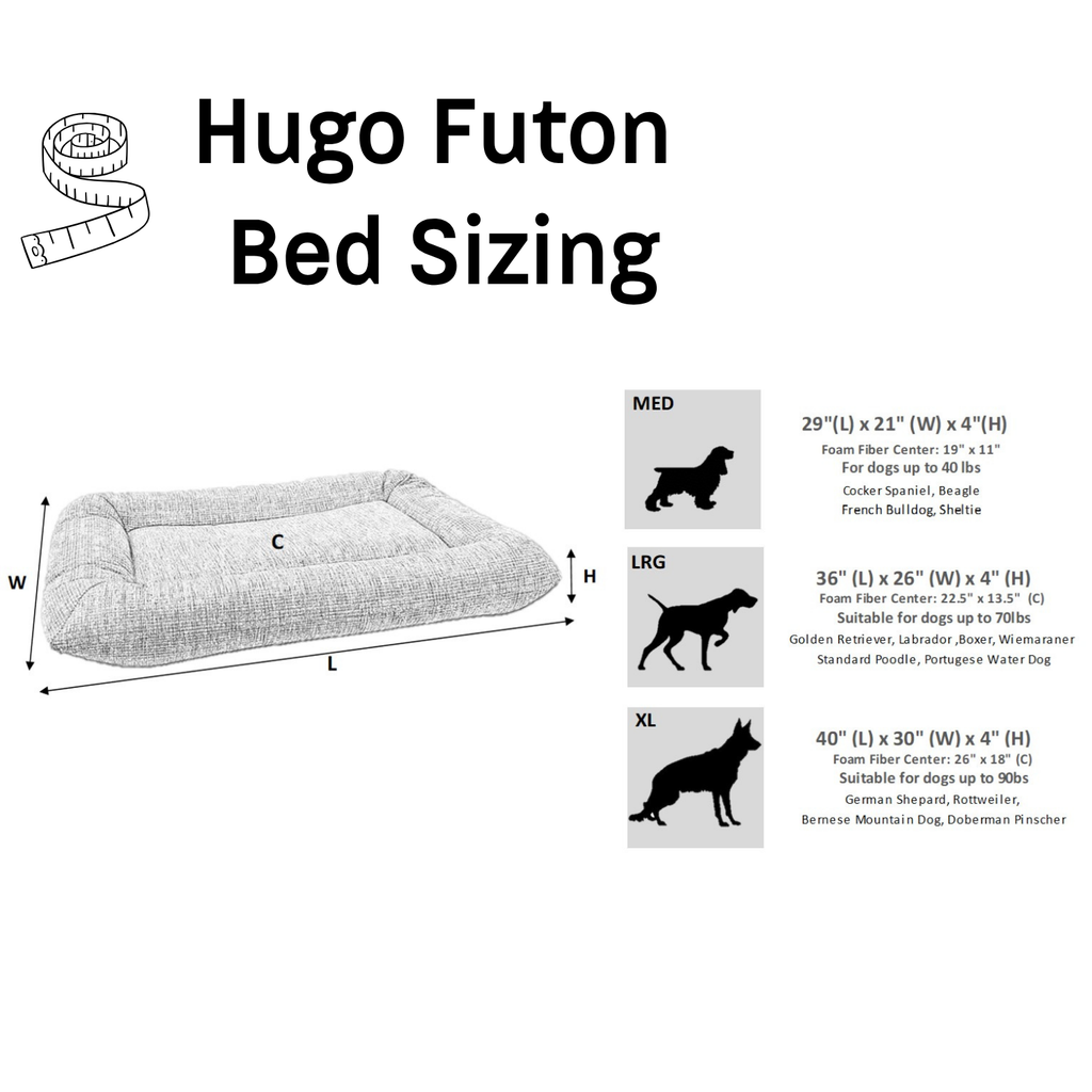 Bowsers Hugo Futon Dog Bed size guide and dimensions