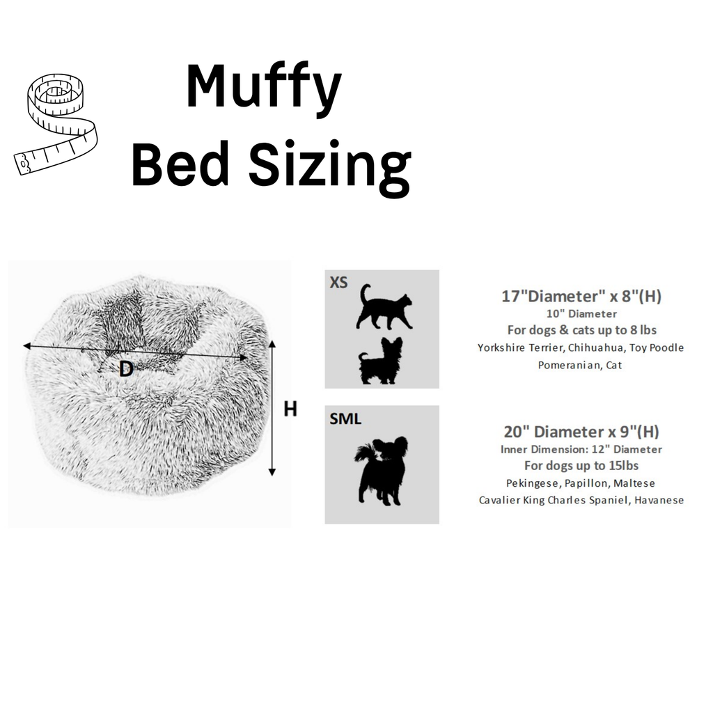 Bowsers Muffy Nesting Dog Bed size guide for XS and Small