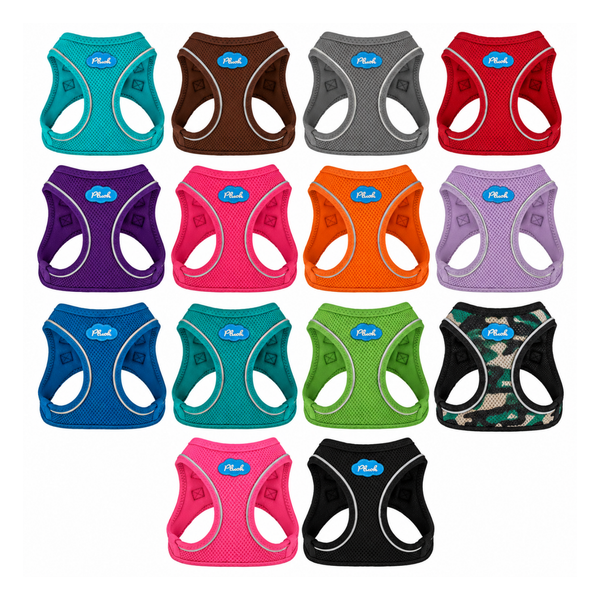 Plush USA Air Mesh Step-In Dog Harness collection featuring 14 available colors