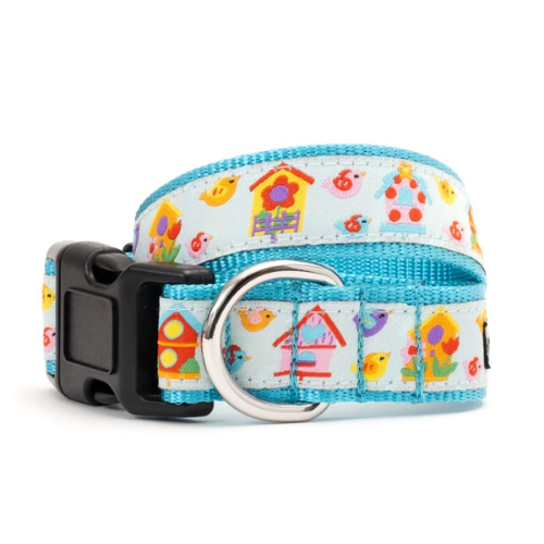 The Worthy Dog Blue Birdhouses Ribbon Nylon Dog Collar