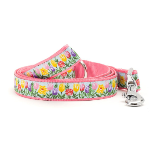 The Worthy Dog Floral Blue Hello Spring Bouquet Ribbon Nylon Matching Lead