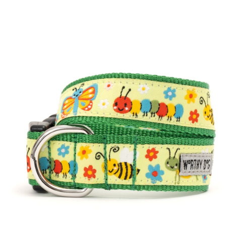 The Worthy Dog Green Bugs Ribbon Nylon Dog Collar