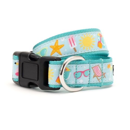 The Worthy Dog Mint Life's A Beach Ribbon Nylon Webbing Dog Collar