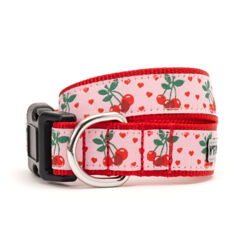 The Worthy Dog Pink Cherries Jubilee Ribbon Nylon Webbing Dog Collar