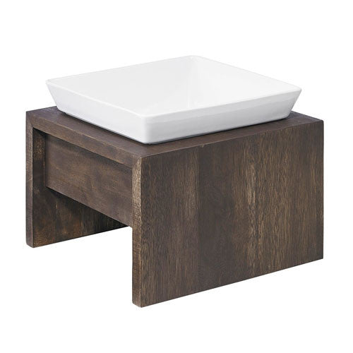 Artisan WALNUT Rubberwood Single Elevated Dog Bowl Feeder