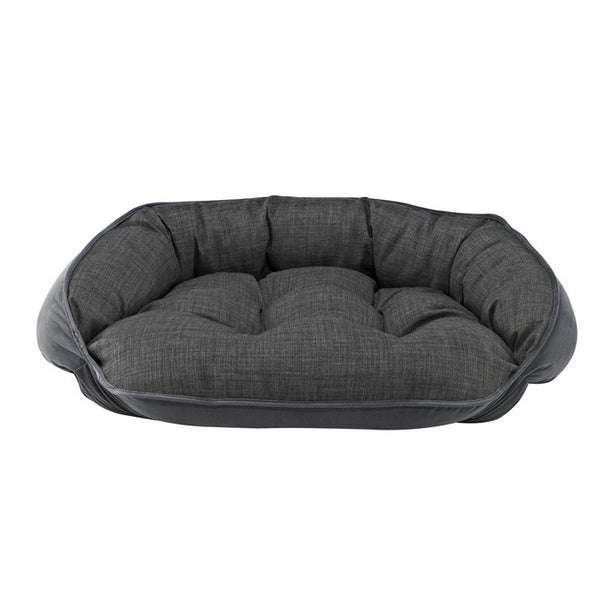 Bowsers Crescent Bolstered Dog Bed — Storm MicroLinen / Ash MicroVelvet