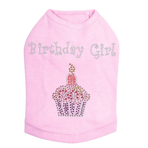 Dog In The Closet Birthday Girl Rhinestone Cupcake Tank Dog Shirt Pink