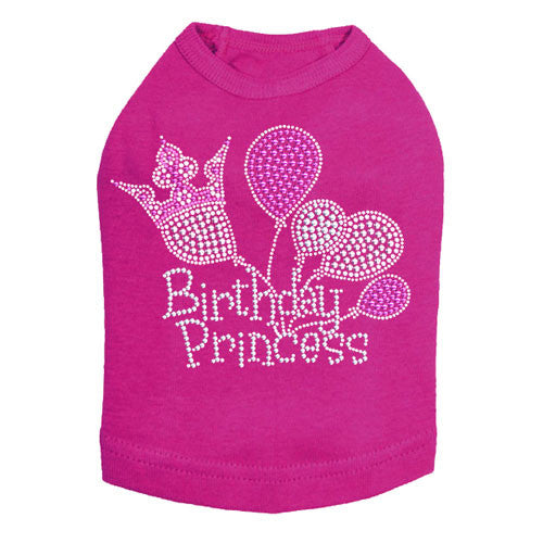 Dog In The Closet Birthday Princess Rhinestone Dog Tank Shirt Hot Pink