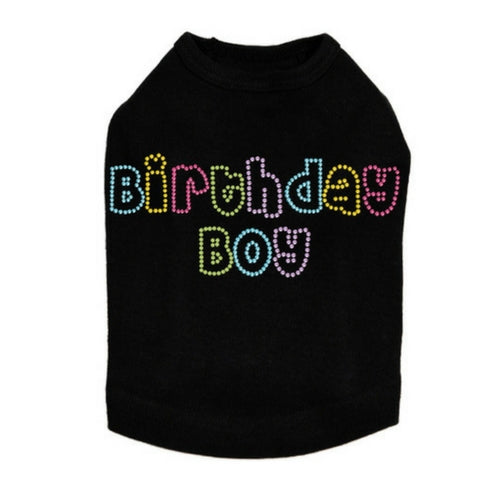 Dog In The Closet Birthday Boy Rhinestone Tank Dog Shirt Black