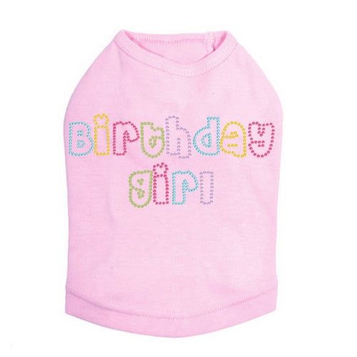 Dog In The Closet Birthday Girl Rhinestone Tank Dog Shirt Light Pink