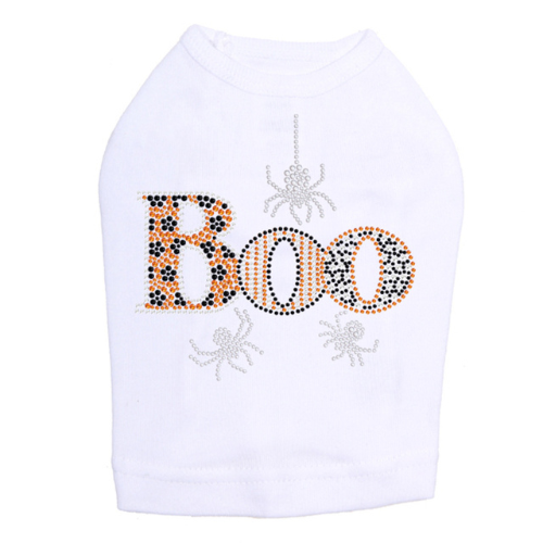 Dog In The Closet Boo Spiders Rhinestone Halloween Dog Tank Shirt —  White