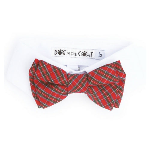 Dog In The Closet Dog Shirt Collar Red Tartan Plaid Bow Tie