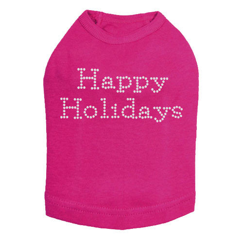 Dog In The Closet Happy Holidays Rhinestone Designer Dog Tank Fuchsia