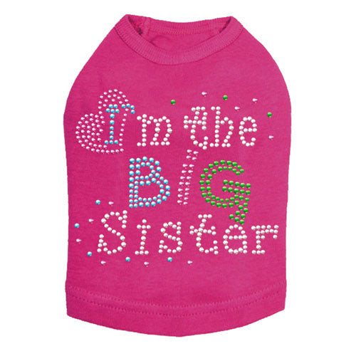 Dog In The Closet I'm The Big Sister Fuchsia Rhinestone Dog Tank Shirt